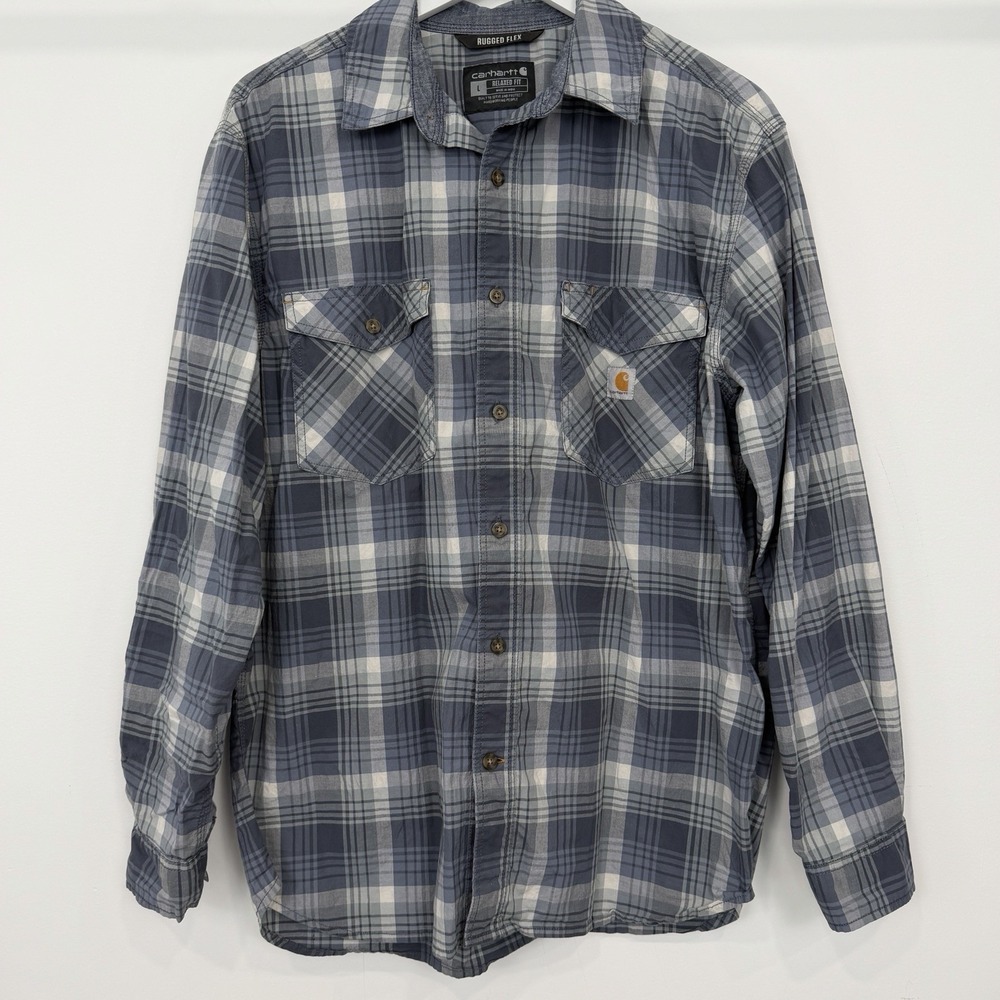 Carhartt Rugged Flex Relaxed Got Plaid Shirt L Blue Workwear Gorpcore Utility